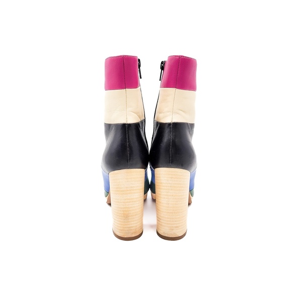 Valentino Garavani Leather Stripe Block Heel Zip Ankle Boots EU 37 - Picture 6 of 10